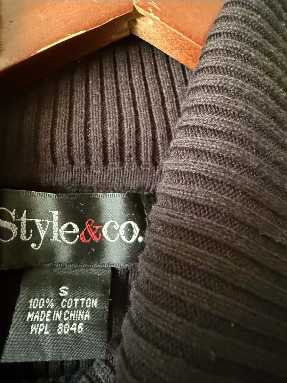 Style & Co. Black Ribbed Turtleneck Sweater with Pink & White Stripe - Picture 3 of 3